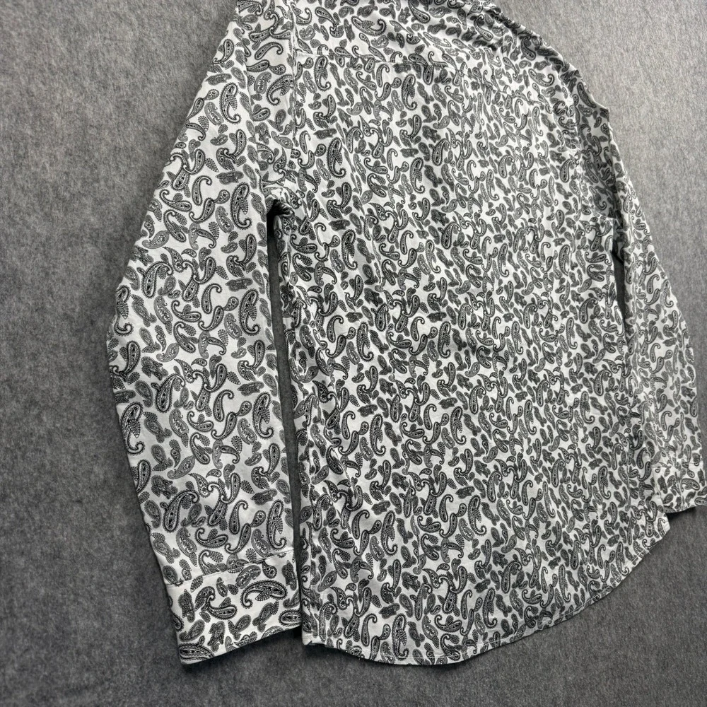 GUESS Womens Paisley Button Up Shirt White Black Long Sleeve XL Regular Fit